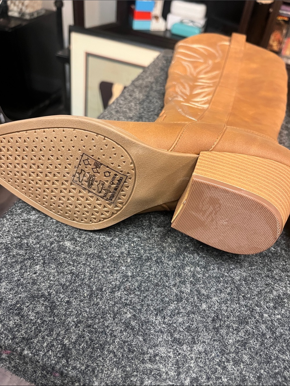 Women’s Tan Western Knee-High Boots with Embroidered Detail - Picture 2 of 5